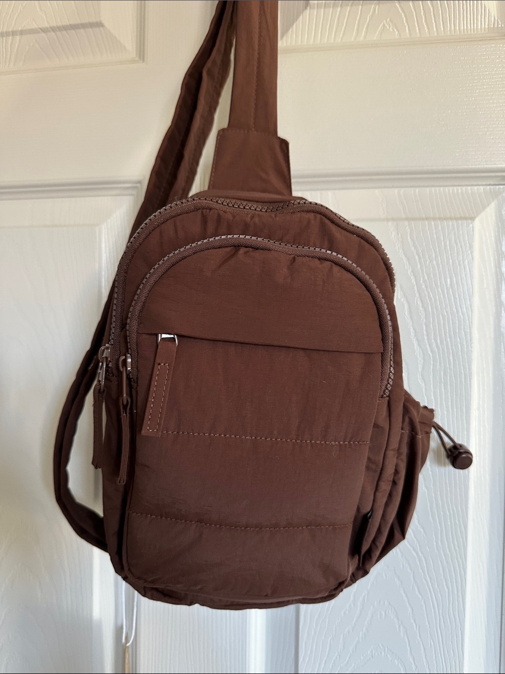 Bagsmart Quilted Sling Backpack Crossbody Brown RFID Travel Water Bottle Pocket